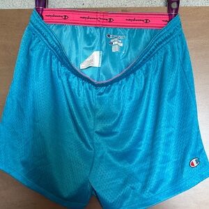Champion Blue Mesh Athletic Shorts with Pink Waistband